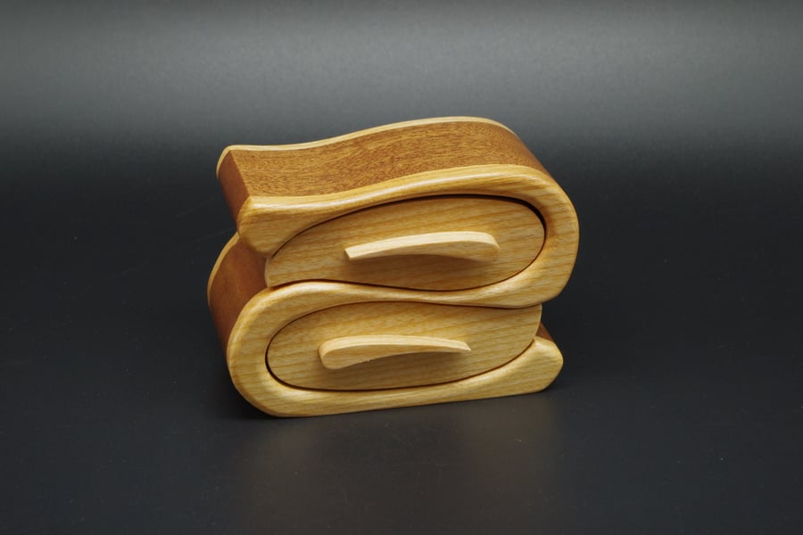 Handmade Wooden Trinket, Jewel Box. Scottish Ash and African Sapele.