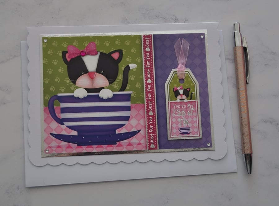 Cat Card You're My Cup Of Tea Just Fur You Any Occasion 3D Luxury Handmade
