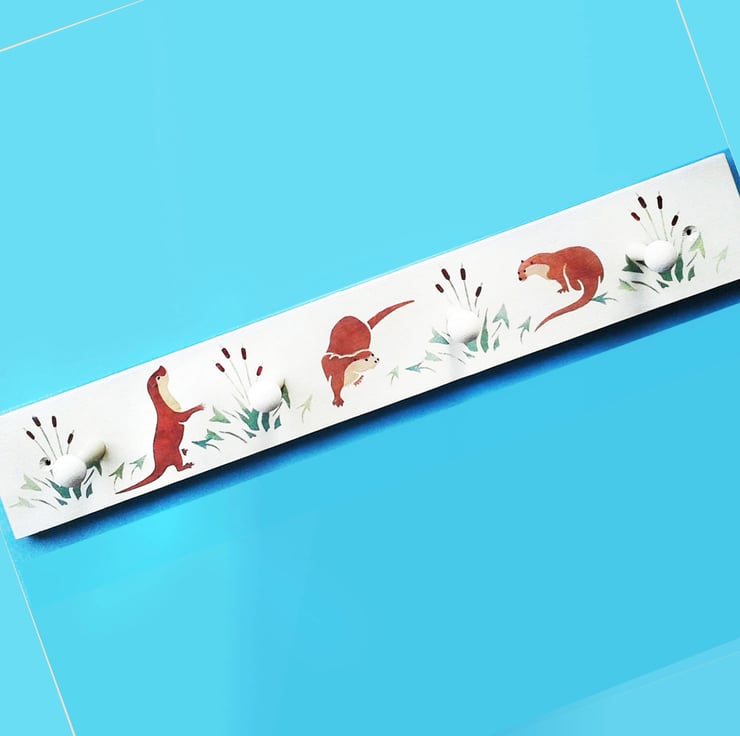 Playful Otters, Coat Rack, Wooden Clothes Rail Folksy