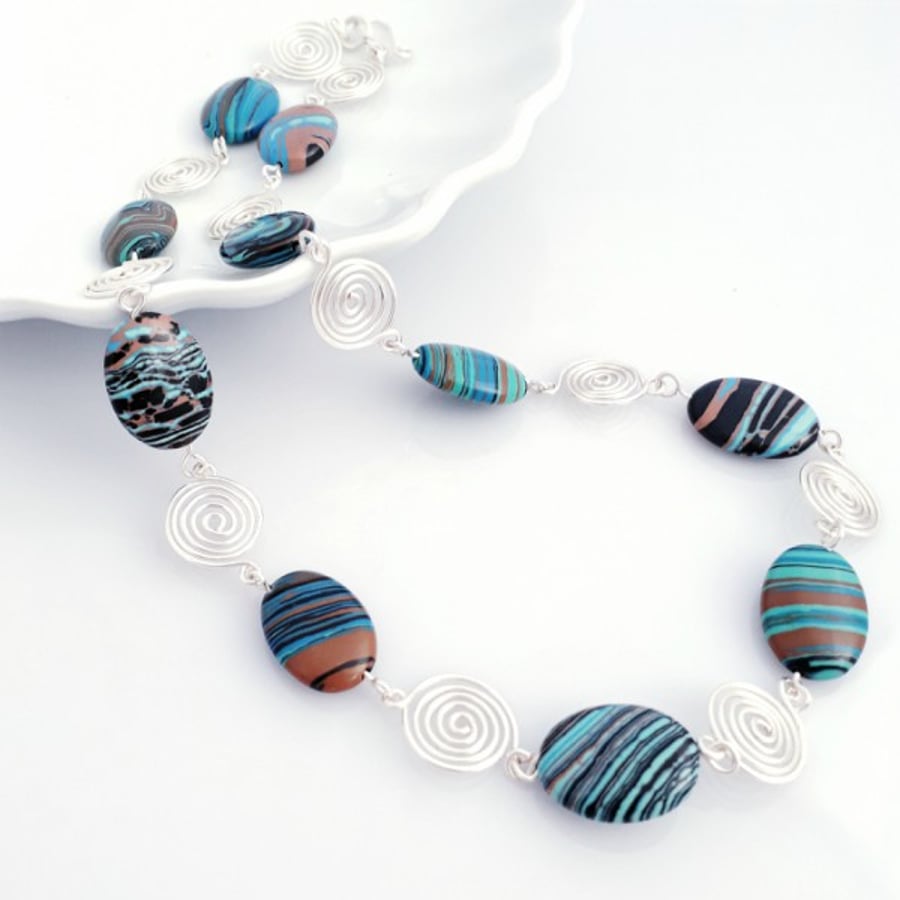 Blue Malachite and Silver Spiral Necklaces womens Jewellery Christmas gifts