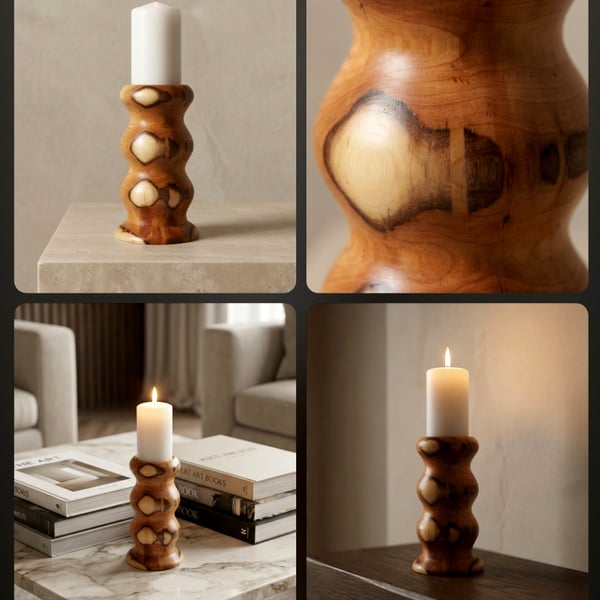 Yew wood candle holder 