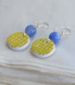 Hand-painted yellow and blue check polymer clay and sterling silver earrings  - Image 8