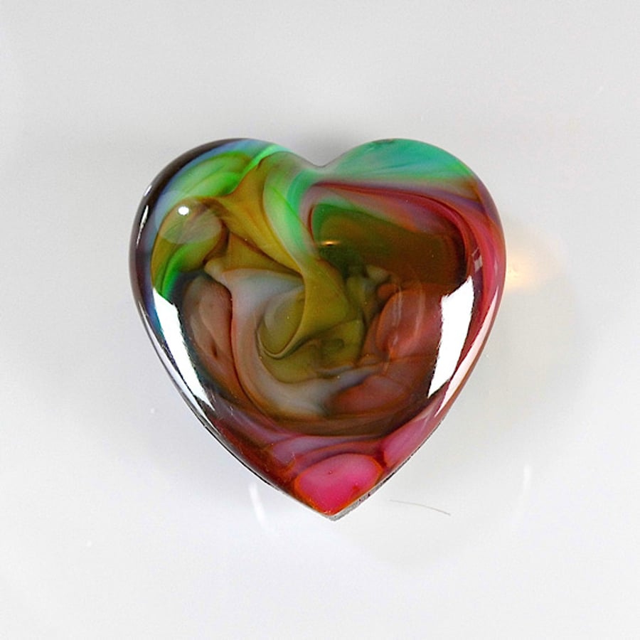 Large Fantasy Heart Cabochon in Green & Pink, hand made cabochons