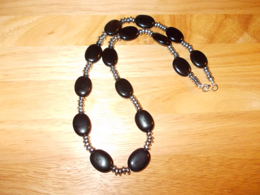 Rainbow obsidian and haematite necklace