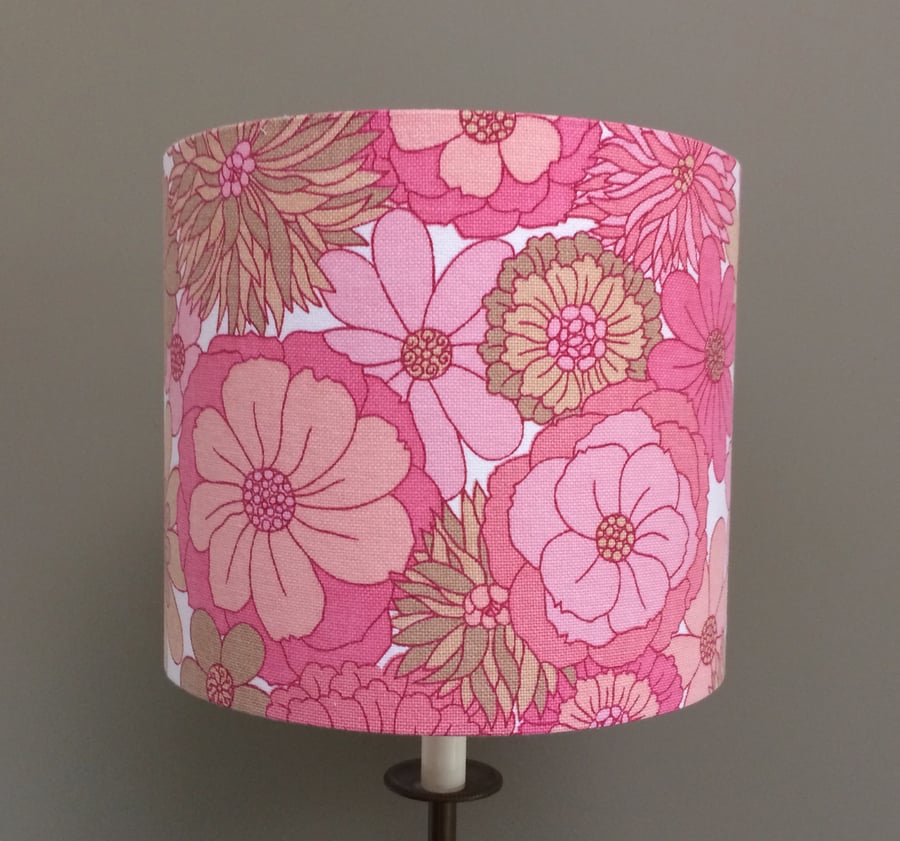 Flower Power 70s RETRO Candy Pink Vintage Fabric Lampshade - Custom Made