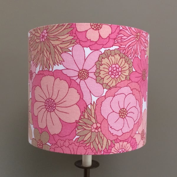 Flower Power 70s RETRO Candy Pink Vintage Fabric Lampshade - Custom Made