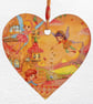 Decoupaged Wooden Hanging Heart 15cm (6") Fairy Castle design