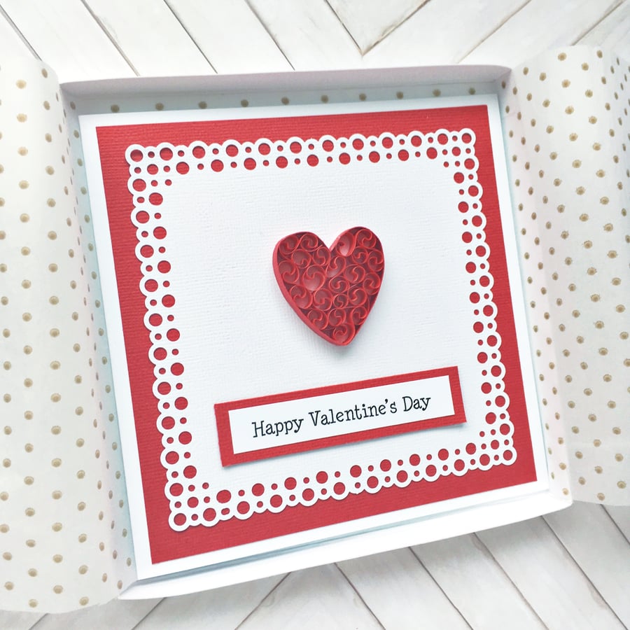 Valentine card - quilled heart - boxed option