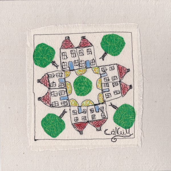 The Village Square -  Freestyle Textile Art