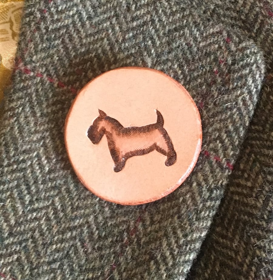 Leather scottie dog brooch