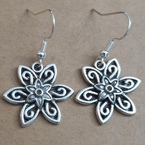 silver plated floral earrings filigree designs hypoallergenic earrings