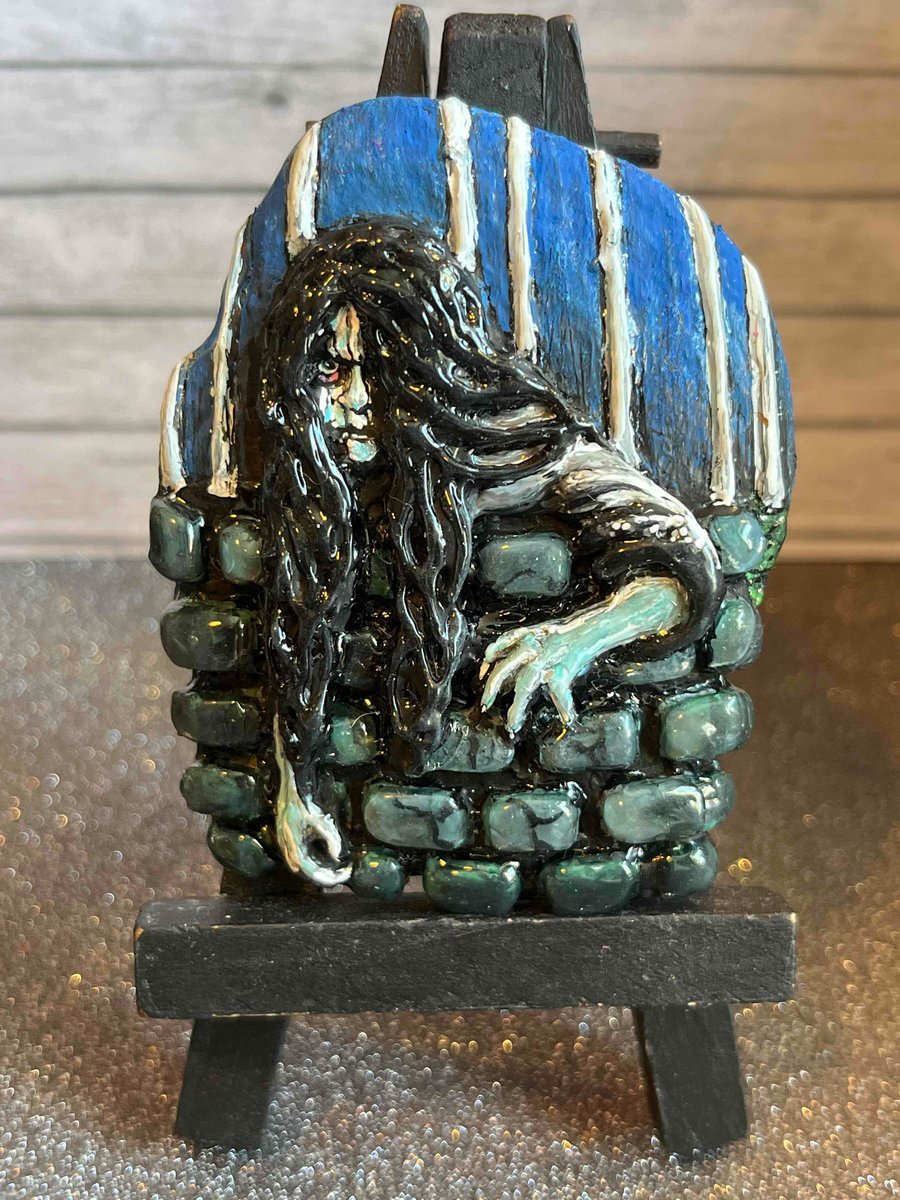 Hand painted stone Samara from the horror film Ringu (The Ring) 