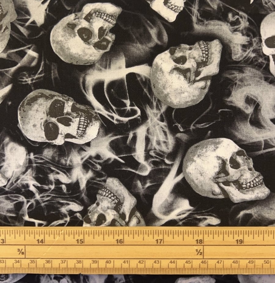 Fat Quarter Wicked Halloween Gothic Smoke and Skulls 100% Cotton Quilting Fabric