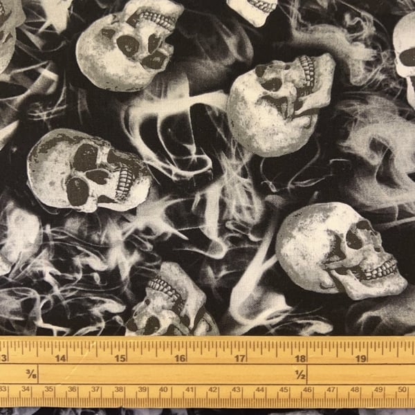 Fat Quarter Wicked Halloween Gothic Smoke and Skulls 100% Cotton Quilting Fabric