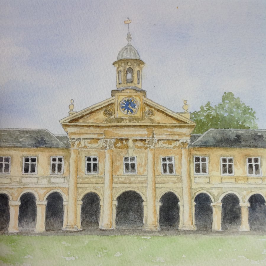 Emmanuel College, Cambridge original watercolour painting