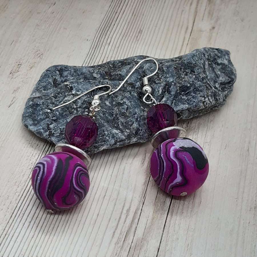 Colourful cerise pink dangly earrings