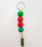 "Sugar Free" Geometric modern round beaded Keyring - Red Watermelon - Image 3