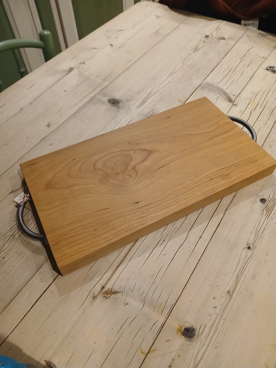 American Cherry Serving Board with Cast Iron Handles
