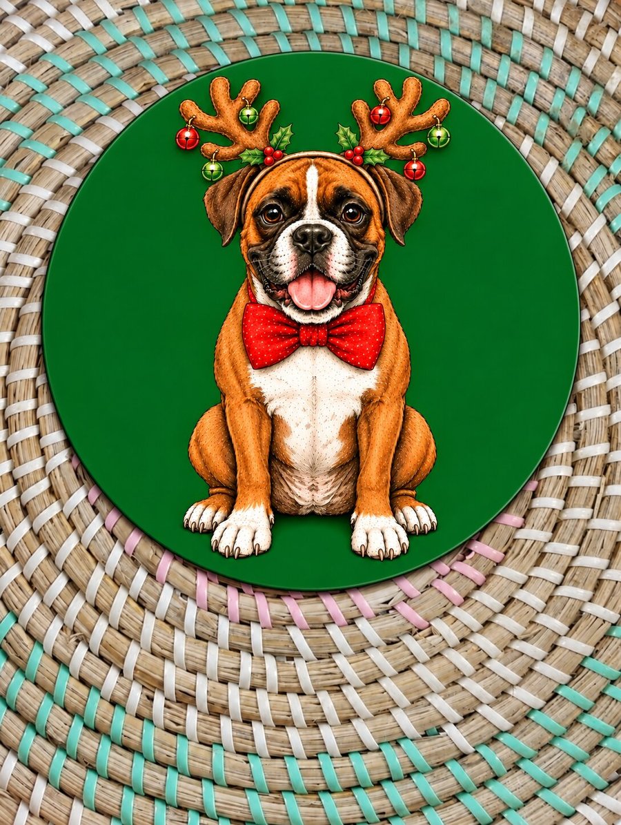 Christmas Boxer Dog Coaster – Festive Dog Lover Gift – Cute Boxer 