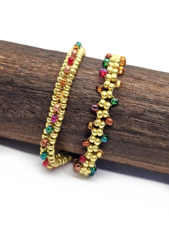 Gold and autumnal tones beaded tennis bracelet set