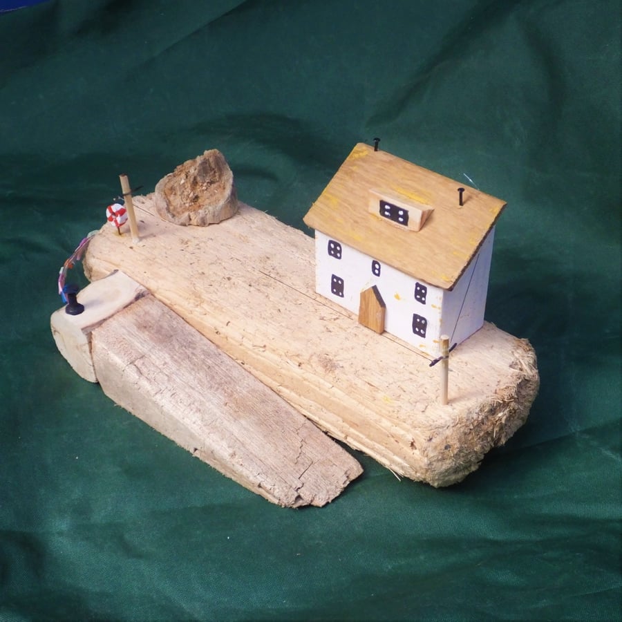 Harbourside quayside slipway scene made from recycled wood & Cornish driftwood  
