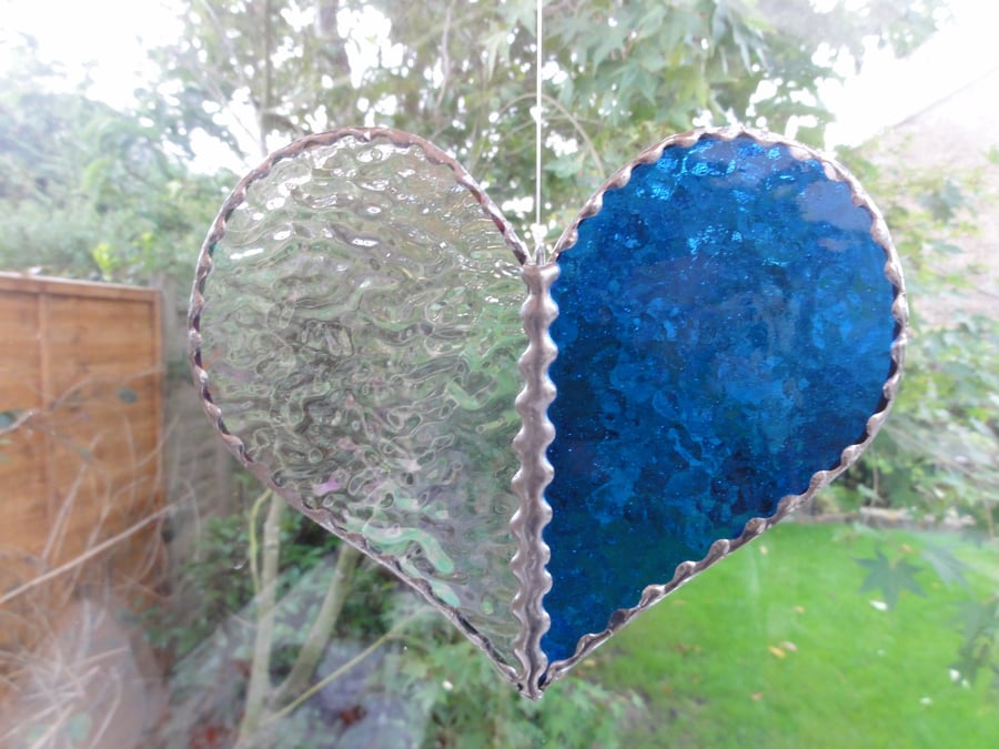 Stained Glass Heart Suncatcher - Blue 
