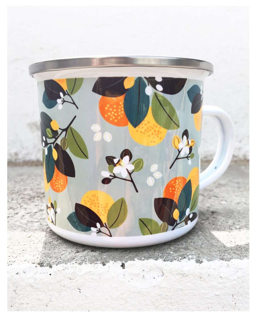 NEROLI Enamel Camping Mug - Orange blossom and oranges