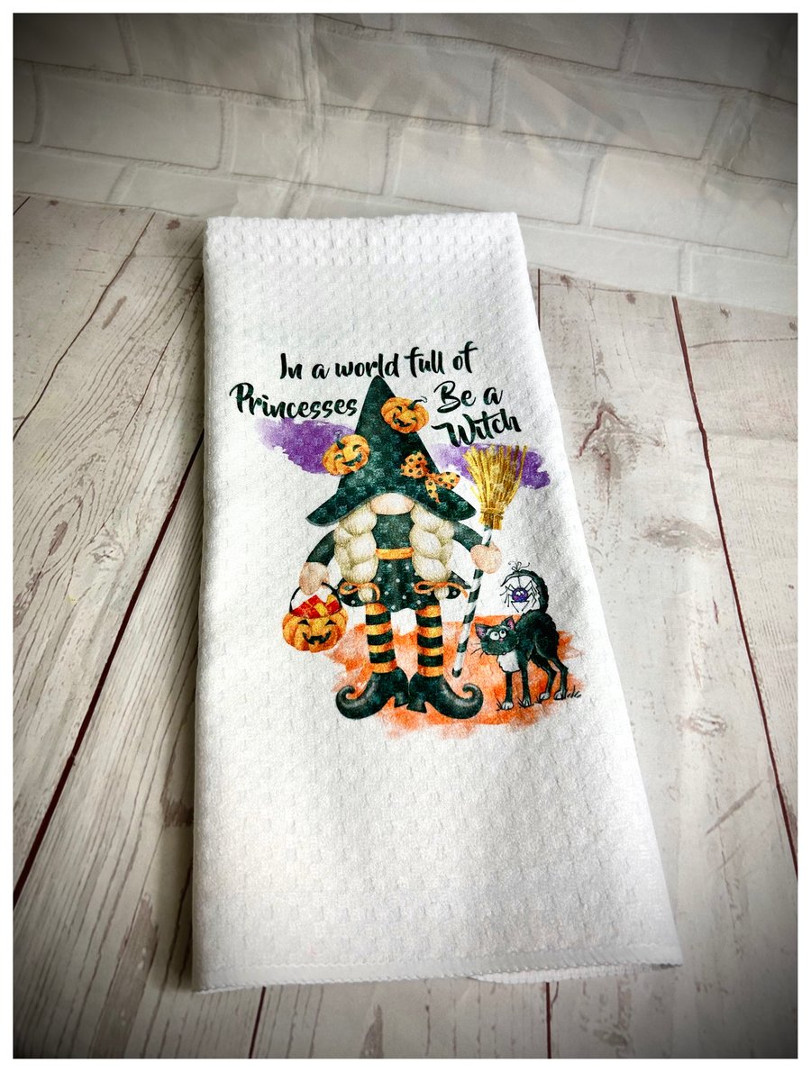 Handmade Be a Witch Gonk Tea Towel