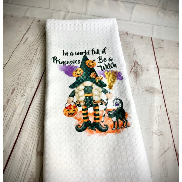 Handmade Be a Witch Gonk Tea Towel