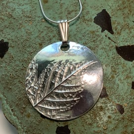 Handmade Fine Silver Leaf design Pendant -  with sterling silver chain