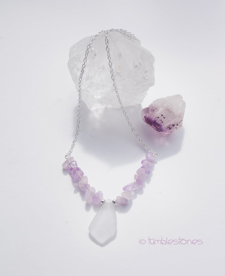 Amethyst and White Sea Glass Necklace