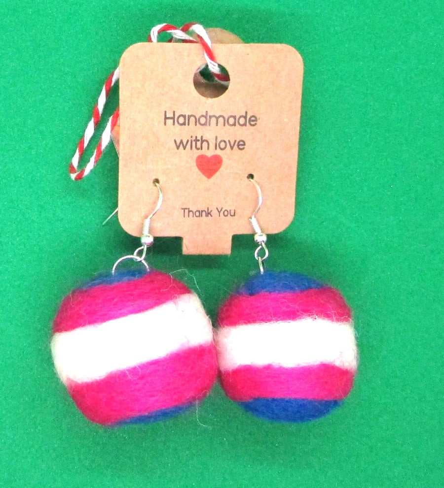 Transgender Pride Felted Ball Drop Earrings keyring  Keychain Brooches Pins Clip