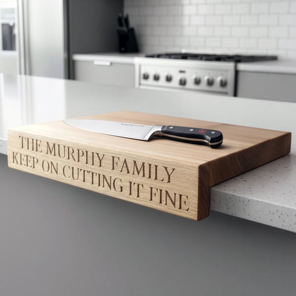Personalised Oak Lipped Chopping Board – Countertop Saver