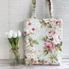 Pastel rose and cottage garden floral tote bag