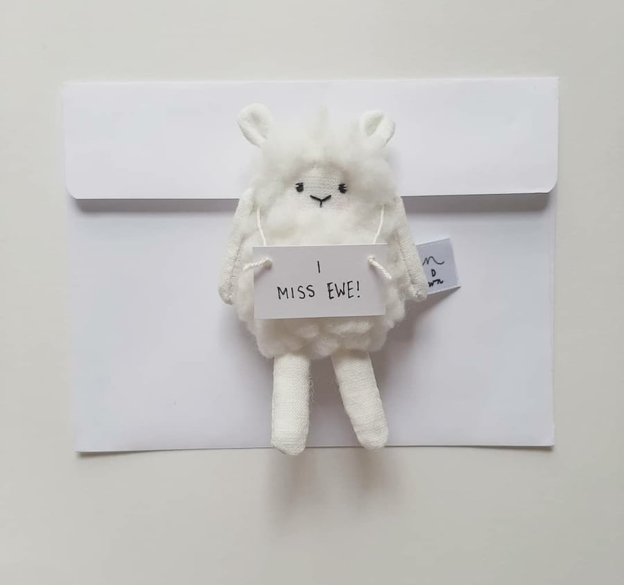Small Pocket Lamb holding Note, I Miss You, Gift