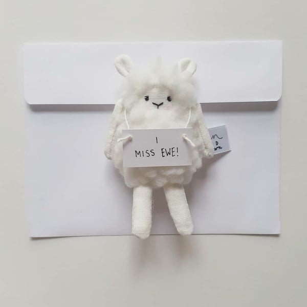 Small Pocket Lamb holding Note, I Miss You, Gift