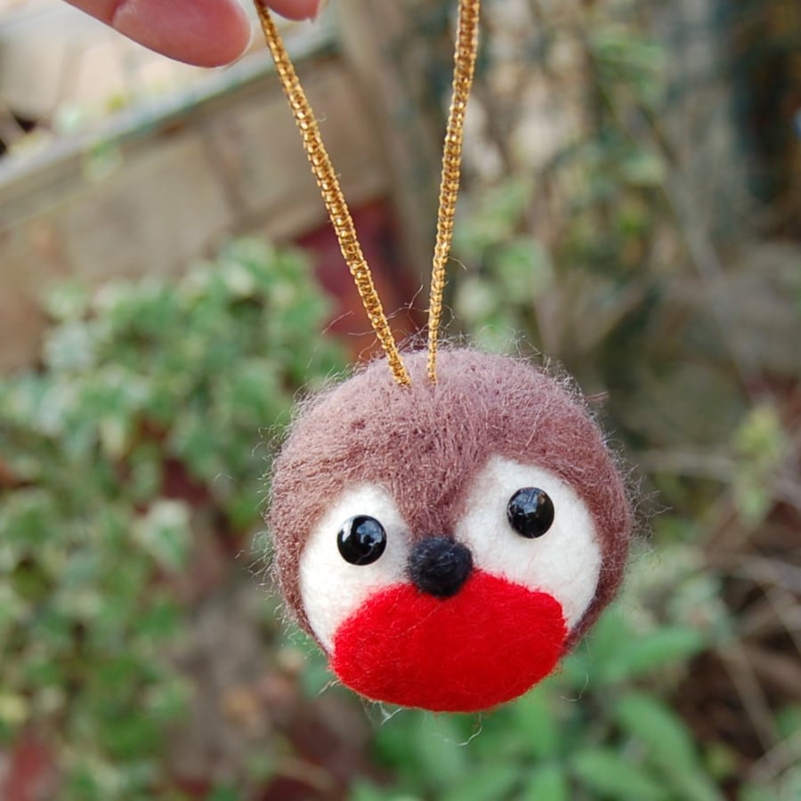 Needle Felt Robin- wool textile art - to hang on your tree