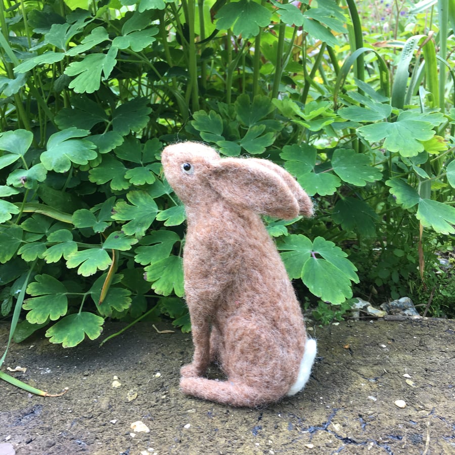Needle felted moon gazing brown hare, collectable ornament or decoration