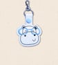Kawaii Hippo Keyring - Embroidered Animal Bag Charm with Glasses