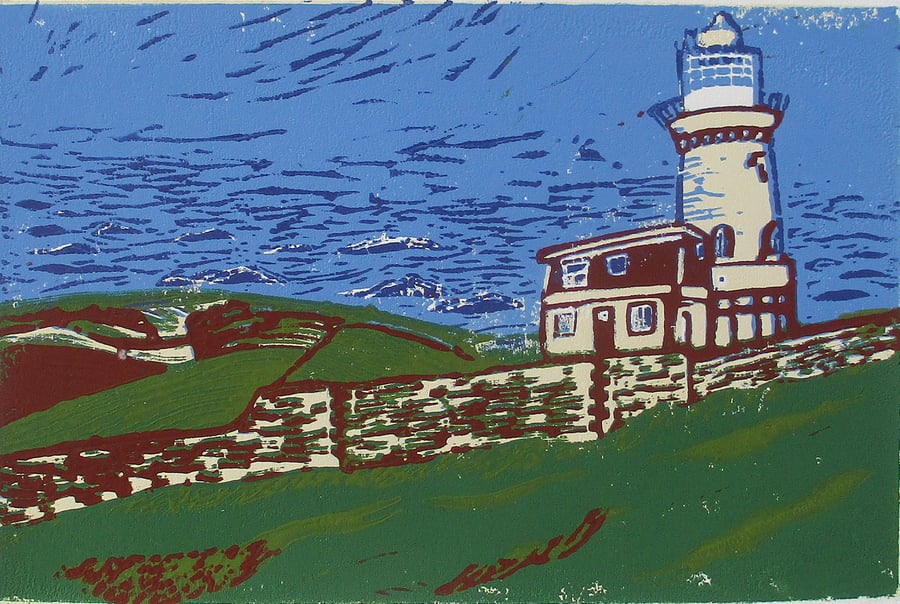 Belle Tout Lighthouse -  Original Hand Pressed Linocut Print Limited Edition