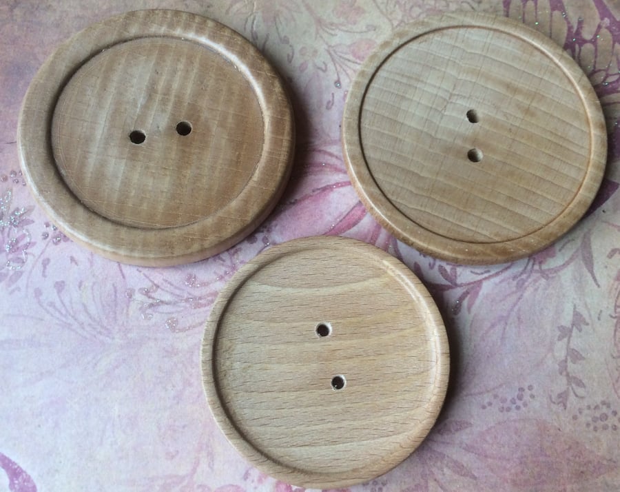 Three Handmade Ash Wood Buttons