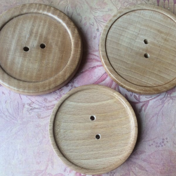 Three Handmade Ash Wood Buttons