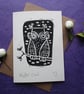 Winter Owl - lino cut print Christmas card - Image 1