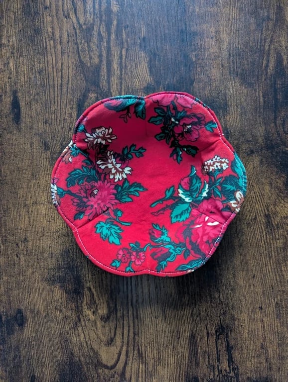 Handmade Floral Textile Bowl – Water-Resistant Red Fabric Trinket Dish