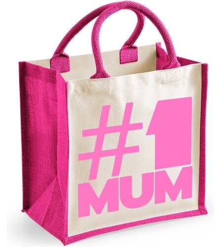 Hashtag Number One Mum Midi Jute Shopper Lunch Bag Mothers Day Birthday