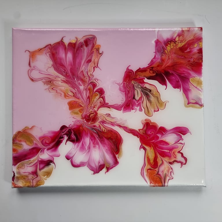 (44) Acrylic Art featuring Pink Blooms, Dancing Flow