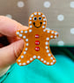 Handmade Ceramic Gingerbread Man Brooch, Unique Christmas Badge - Image 9