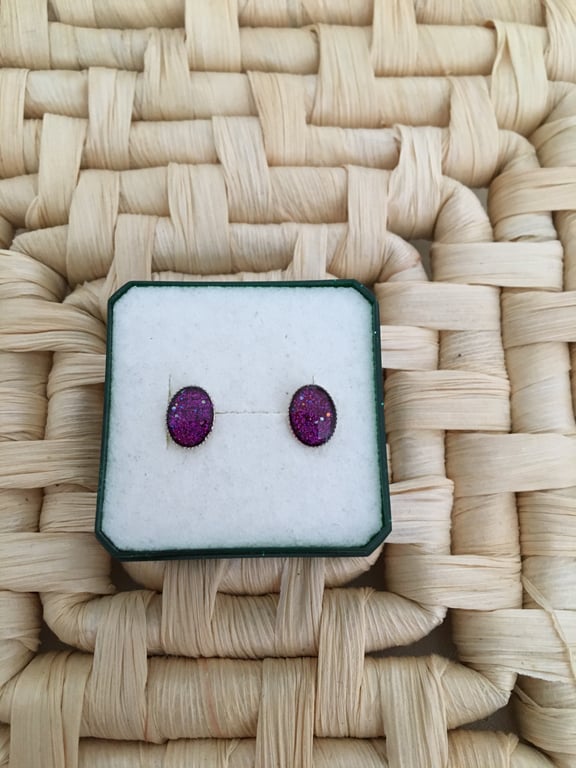 Dainty Mulberry Pink Oval Stud Earrings