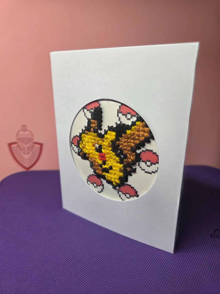 Pixel Pokémon cross stitched greetings card