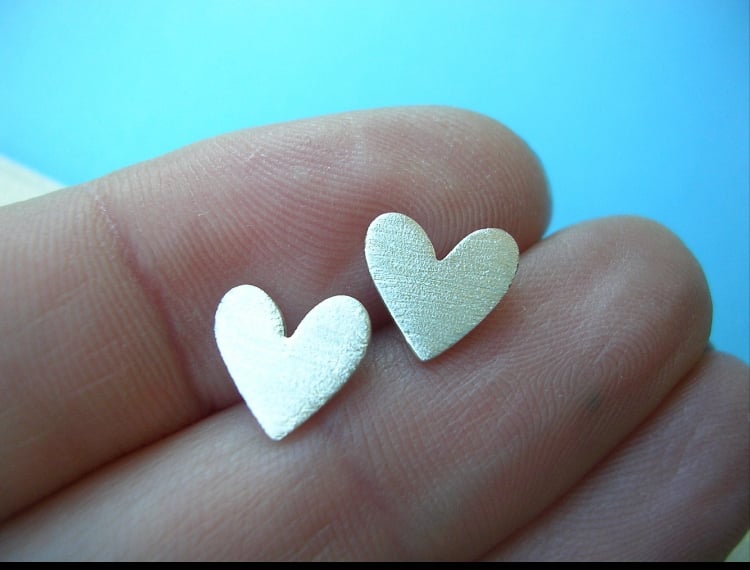 Sterling Silver Heart Stud Earrings With Shimmer Finish.